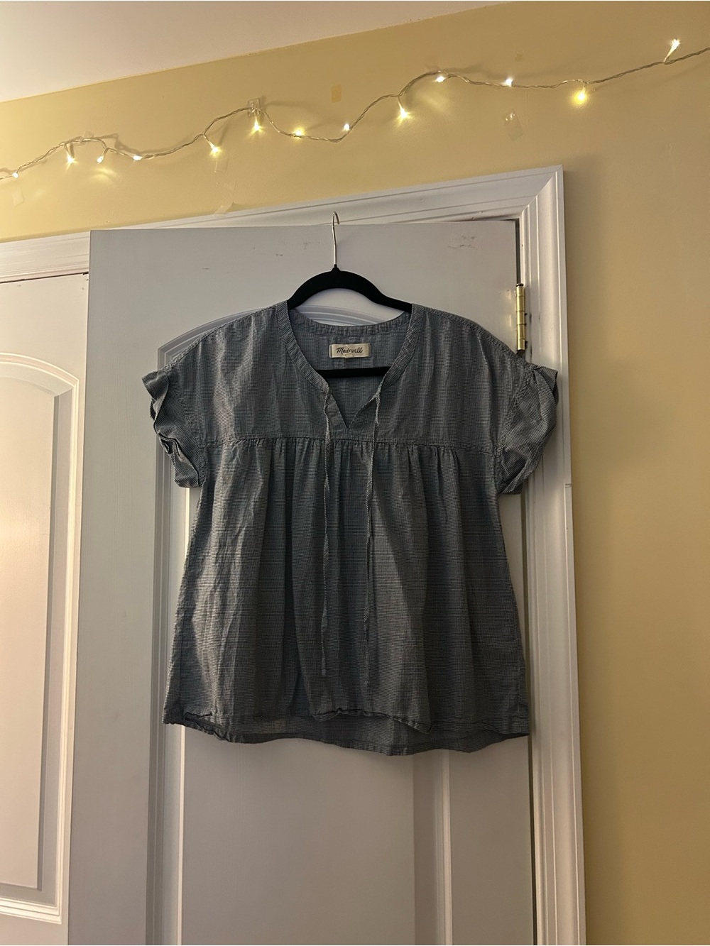 MADWELL Blue Gingham Peasant Blouse
